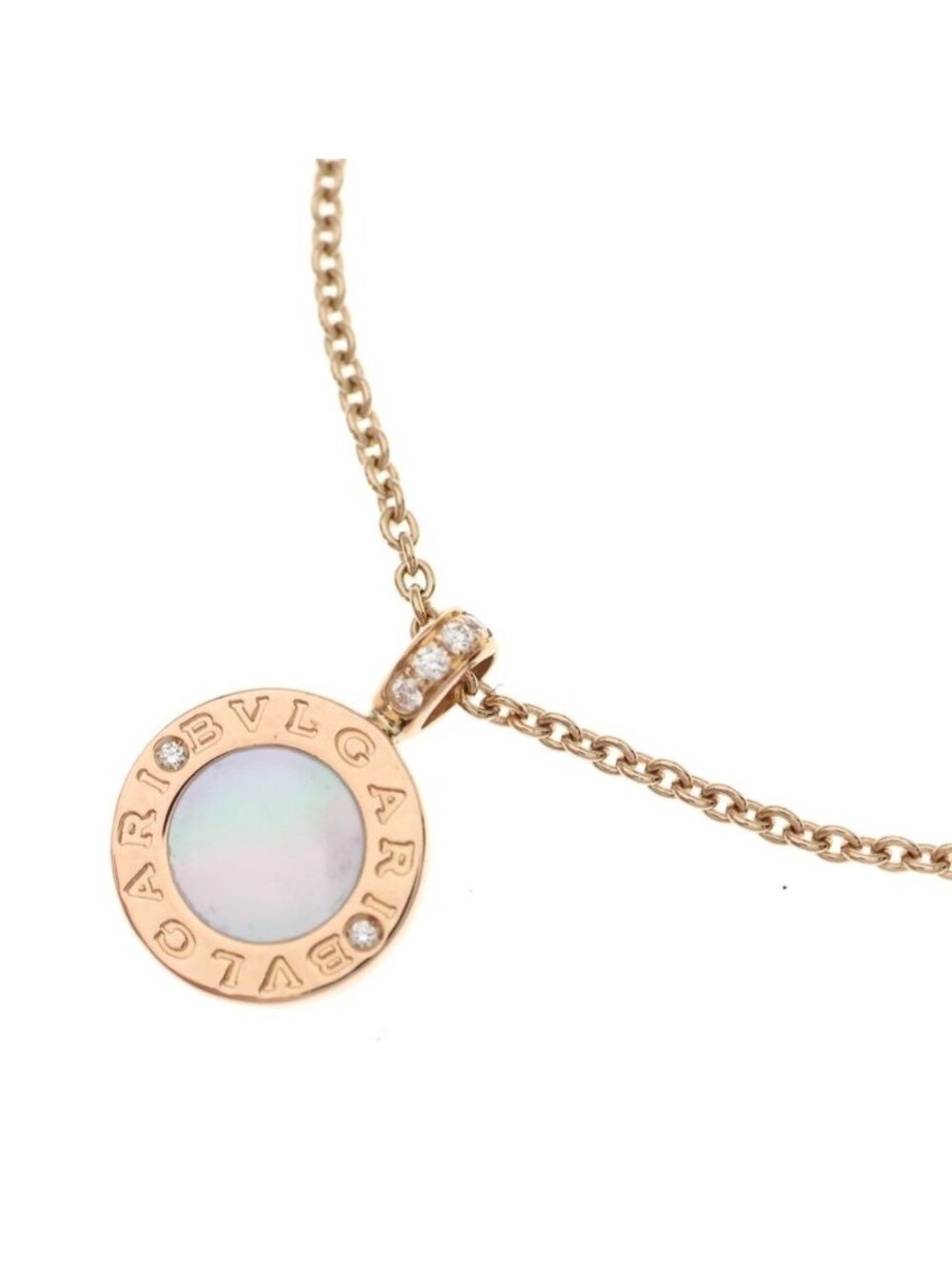 Bvlgari Mother of Pearl Onyx Pave Diamond Necklace 18k Pink Gold